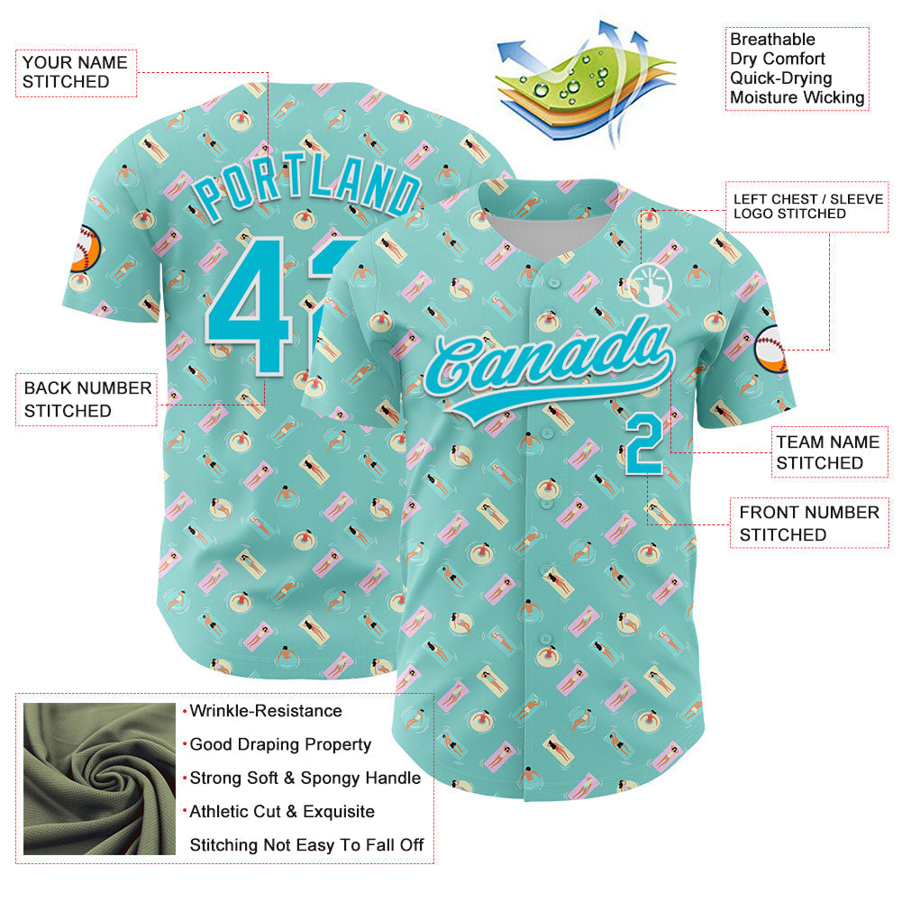 Custom Ice Blue Lakes Blue-White 3D Hawaii Beach Holiday Authentic Baseball Jersey baseball jersey product view 3