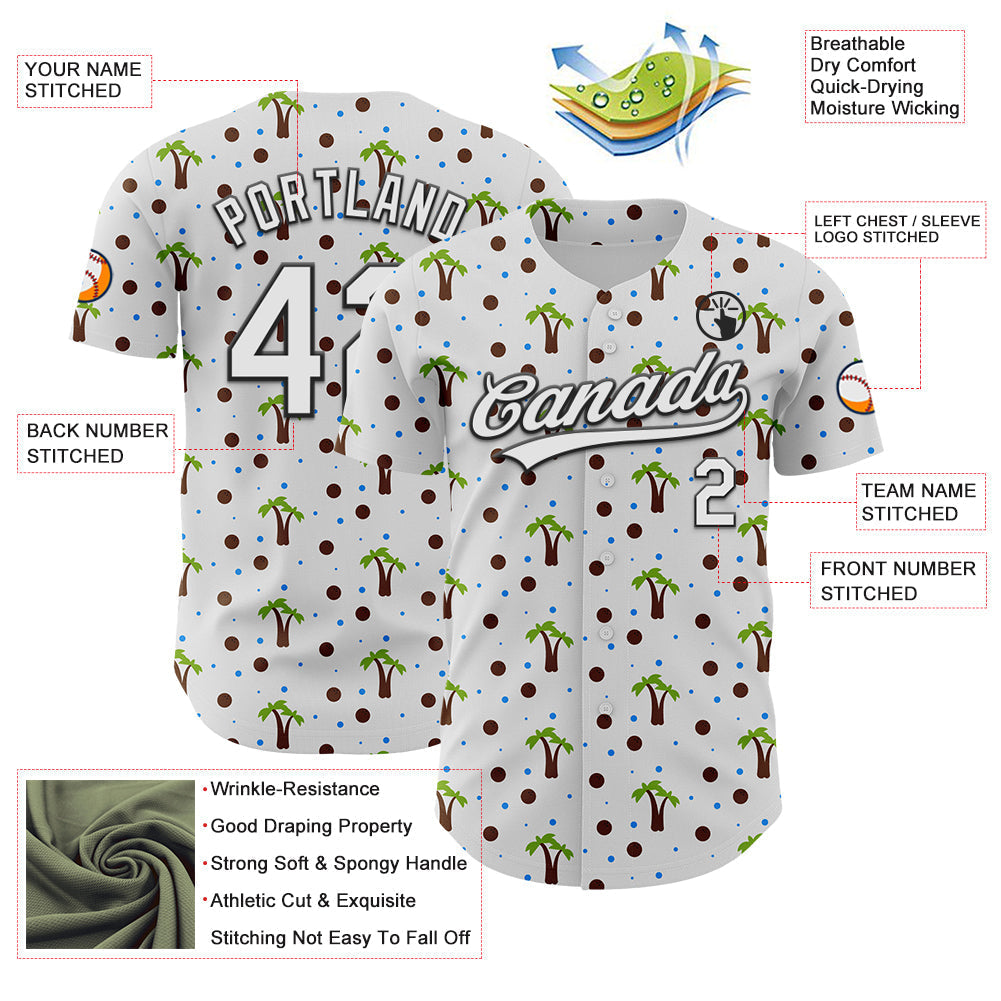 Custom White Black 3D Hawaii Tropical Palm Tree Authentic Baseball Jersey baseball jersey product view 3
