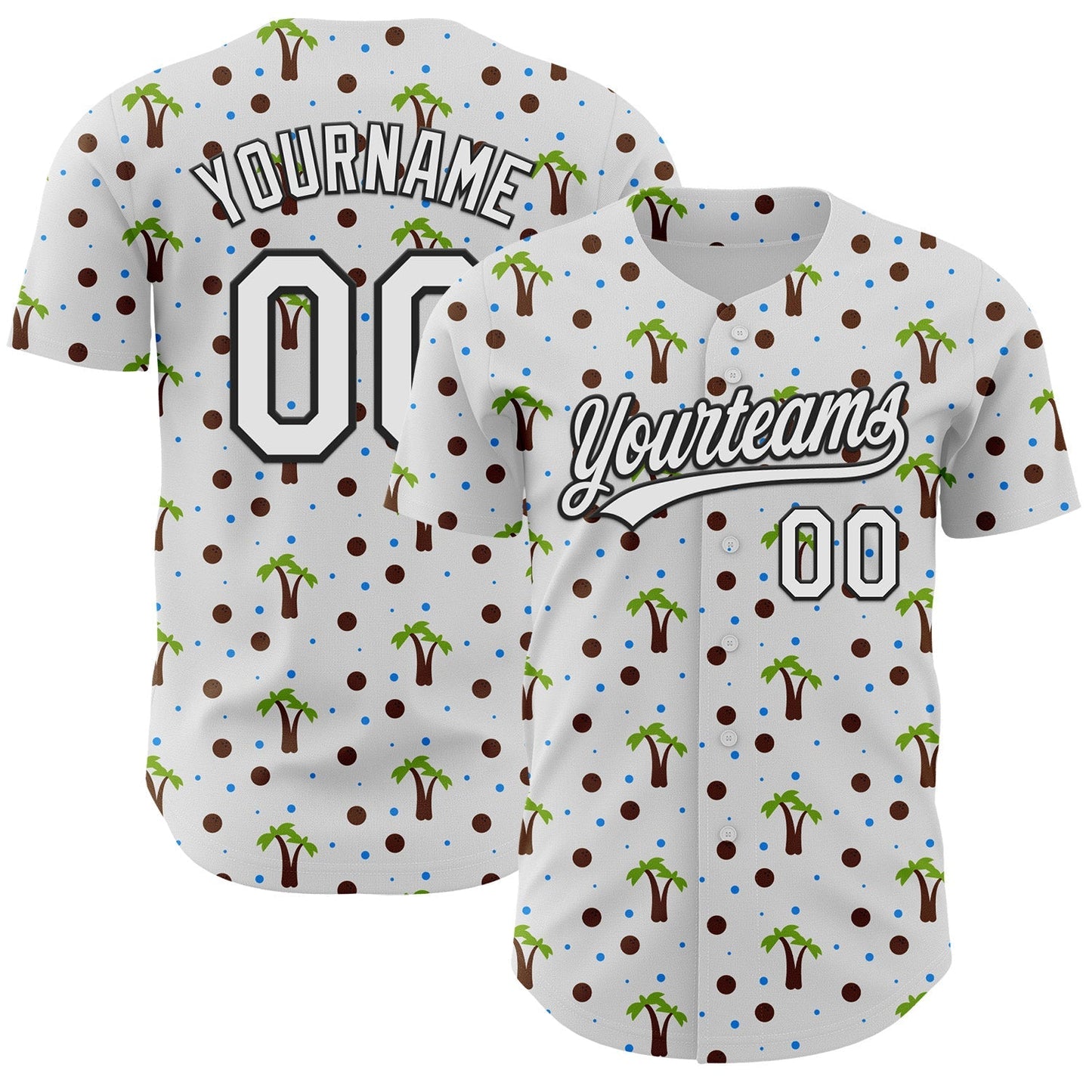 Custom White Black 3D Hawaii Tropical Palm Tree Authentic Baseball Jersey baseball jersey product view 1