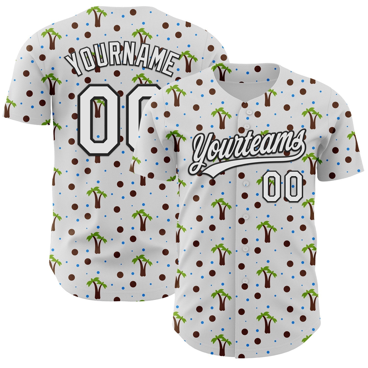 Custom White Black 3D Hawaii Tropical Palm Tree Authentic Baseball Jersey baseball jersey product view 1