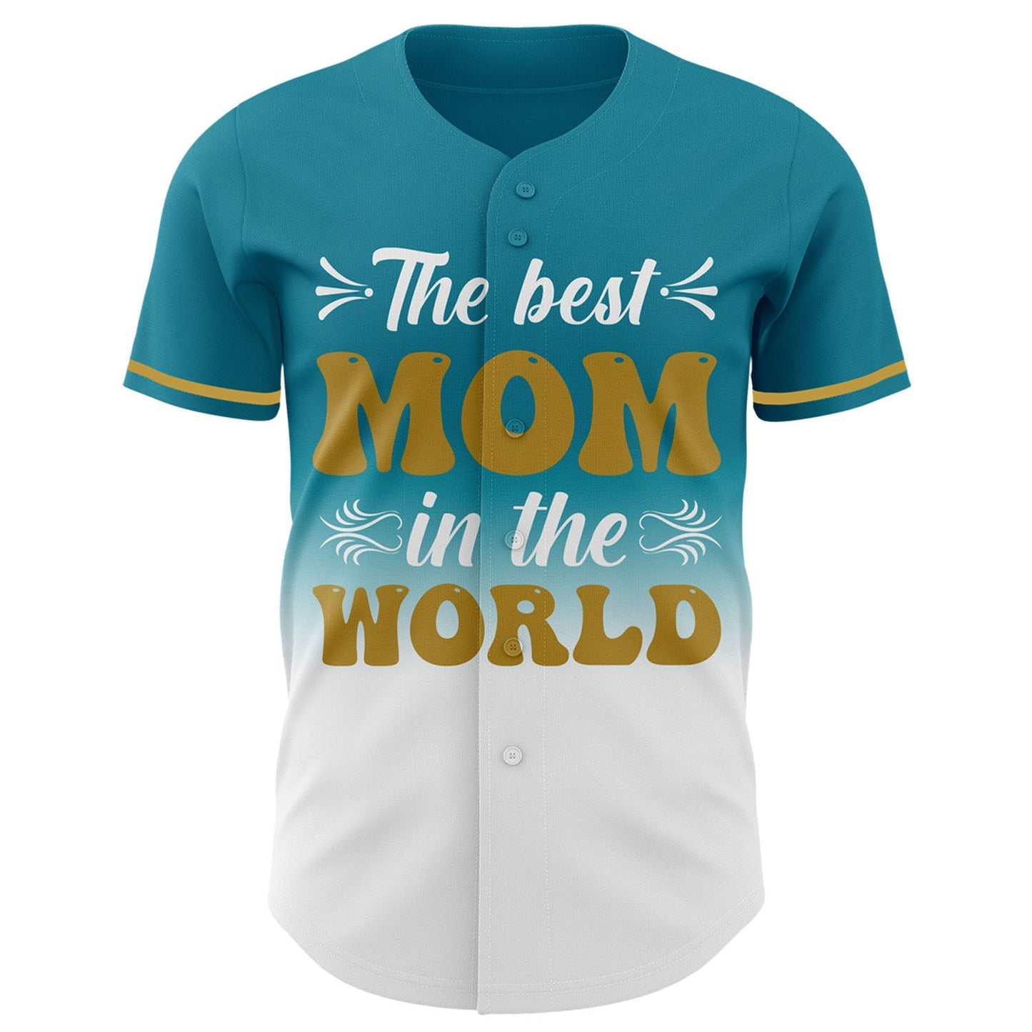 Custom Teal Old Gold-White 3D Pattern Design Gradient Mother's Day Authentic Baseball Jersey baseball jersey product view 2