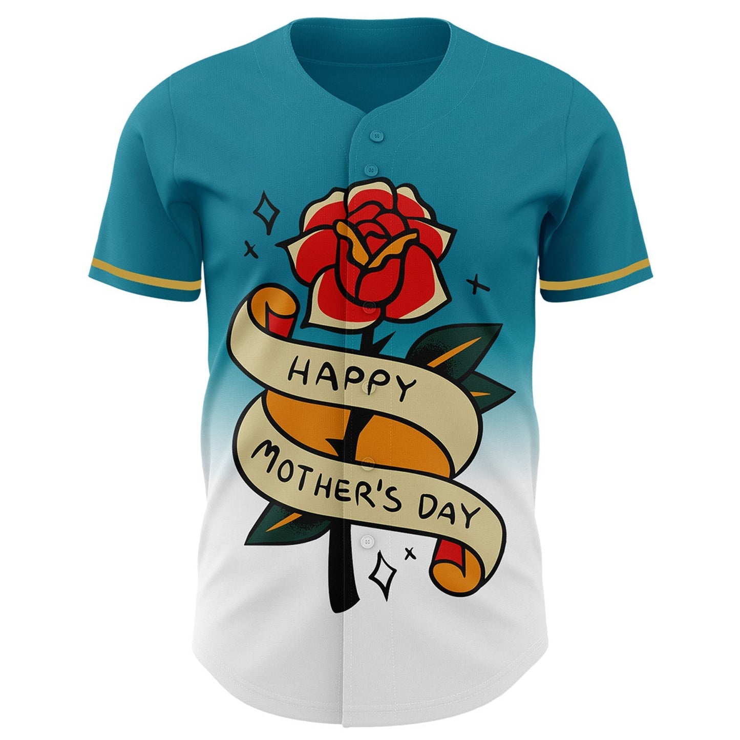 Custom Teal Old Gold-Black 3D Pattern Design Gradient Mother's Day Flower Authentic Baseball Jersey baseball jersey product view 2