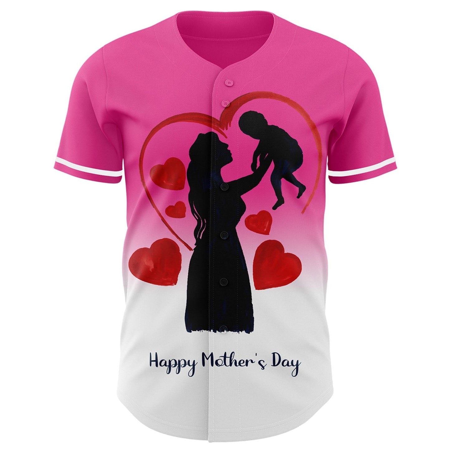 Custom Pink White 3D Pattern Design Gradient Mother's Day Family Love Authentic Baseball Jersey baseball jersey product view 2
