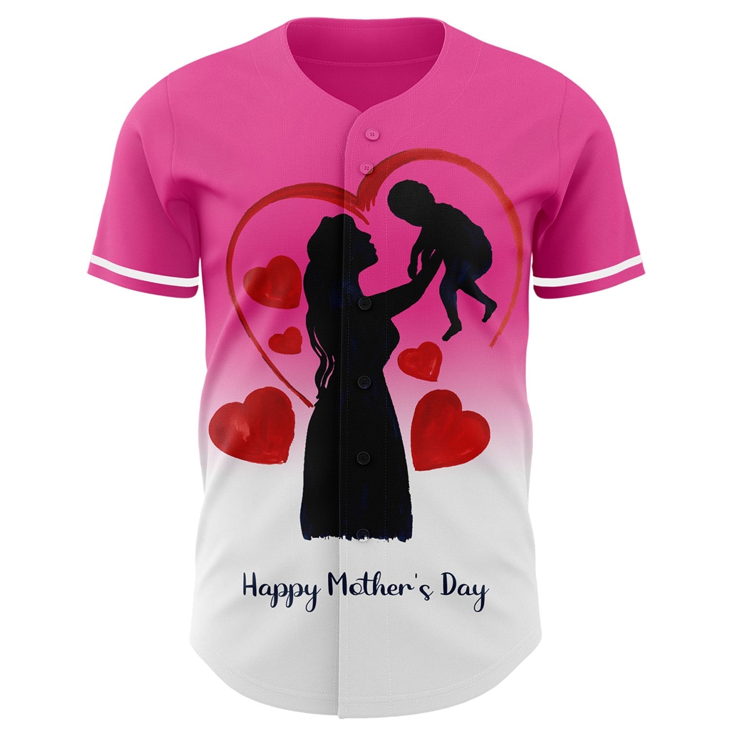 Custom Pink White 3D Pattern Design Gradient Mother's Day Family Love Authentic Baseball Jersey baseball jersey product view 2