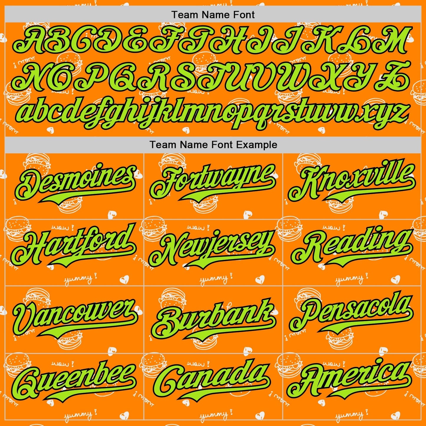 Custom Bay Orange Neon Green-Black 3D Pattern Design Foodie Fast Food Burger Authentic Baseball Jersey baseball jersey product view 4