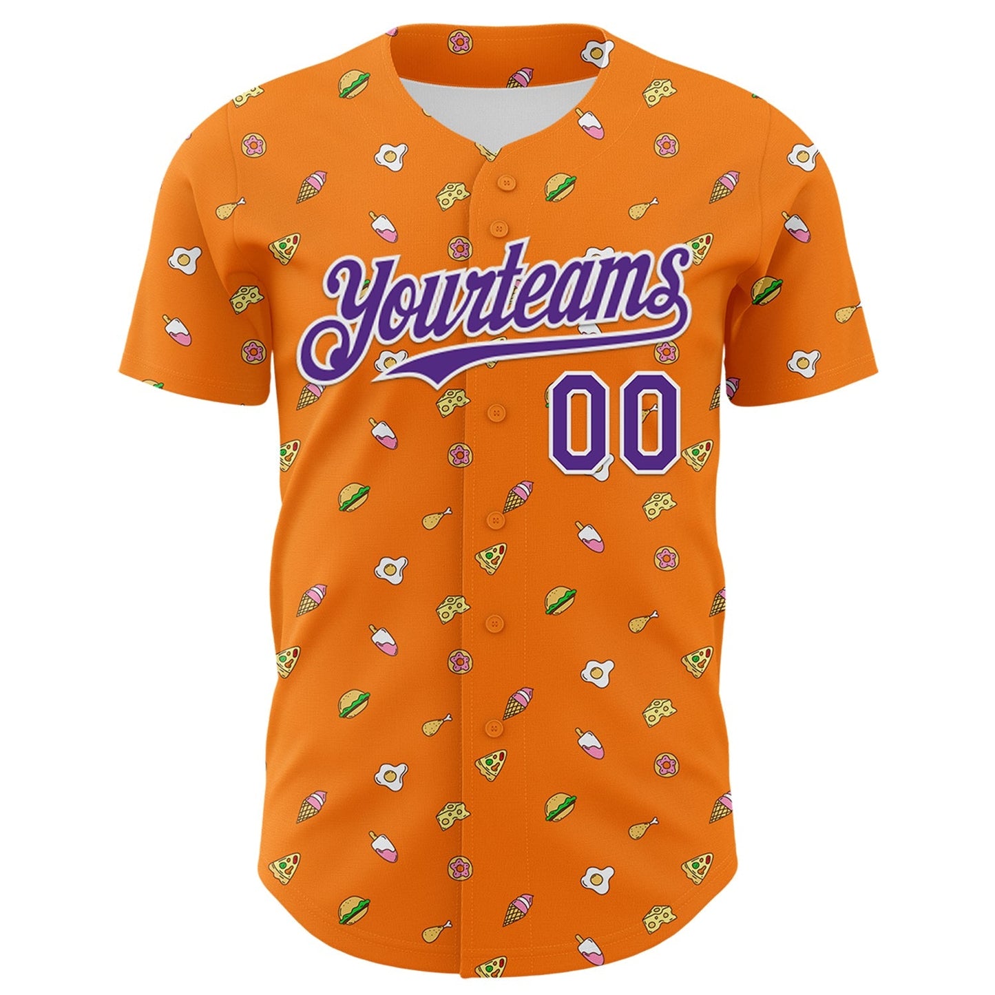Custom Bay Orange Purple-White 3D Pattern Design Foodie Fast Food Cheese Pizza Dessert Ice Cream Authentic Baseball Jersey baseball jersey product view 2