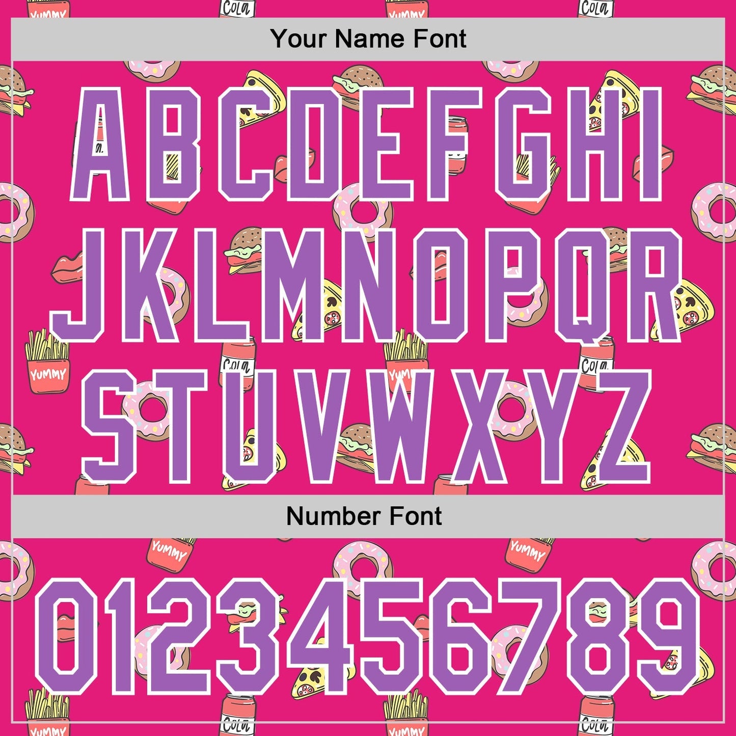Custom Hot Pink Medium Purple-White 3D Pattern Design Foodie Fast Food Pizza Donut Cola Authentic Baseball Jersey baseball jersey product view 5