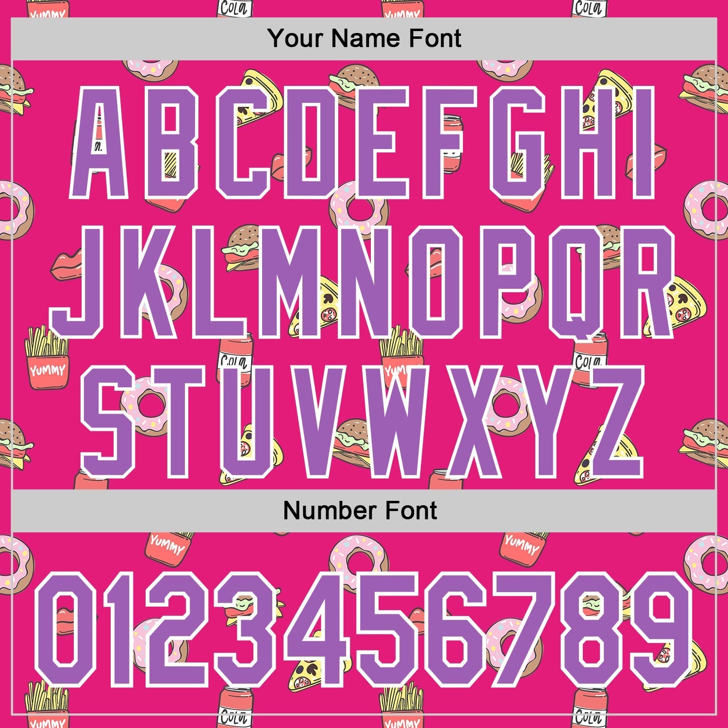 Custom Hot Pink Medium Purple-White 3D Pattern Design Foodie Fast Food Pizza Donut Cola Authentic Baseball Jersey baseball jersey product view 5
