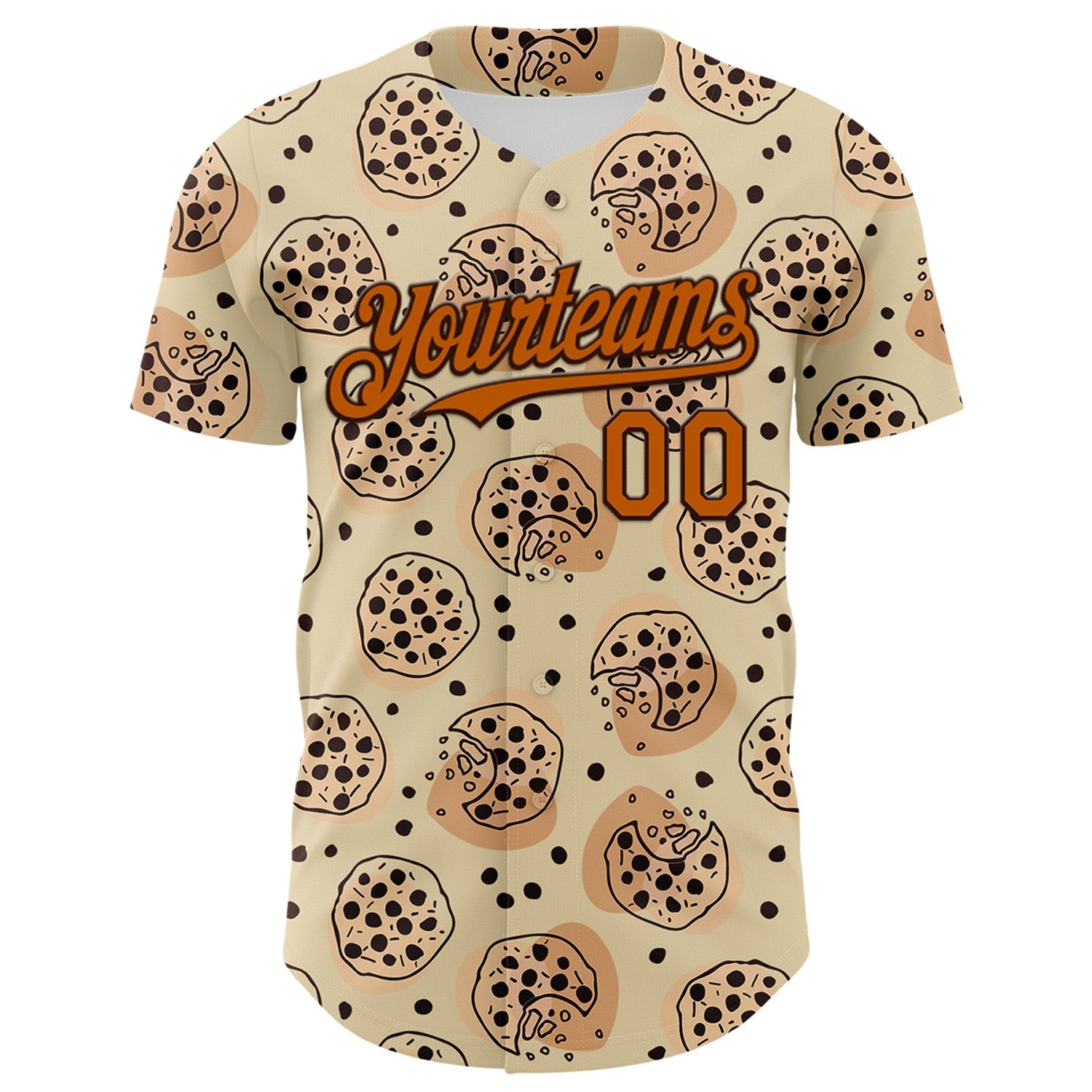 Custom Cream Texas Orange-Brown 3D Pattern Design Foodie Food Snack Chocolate Cookie Authentic Baseball Jersey baseball jersey product view 2