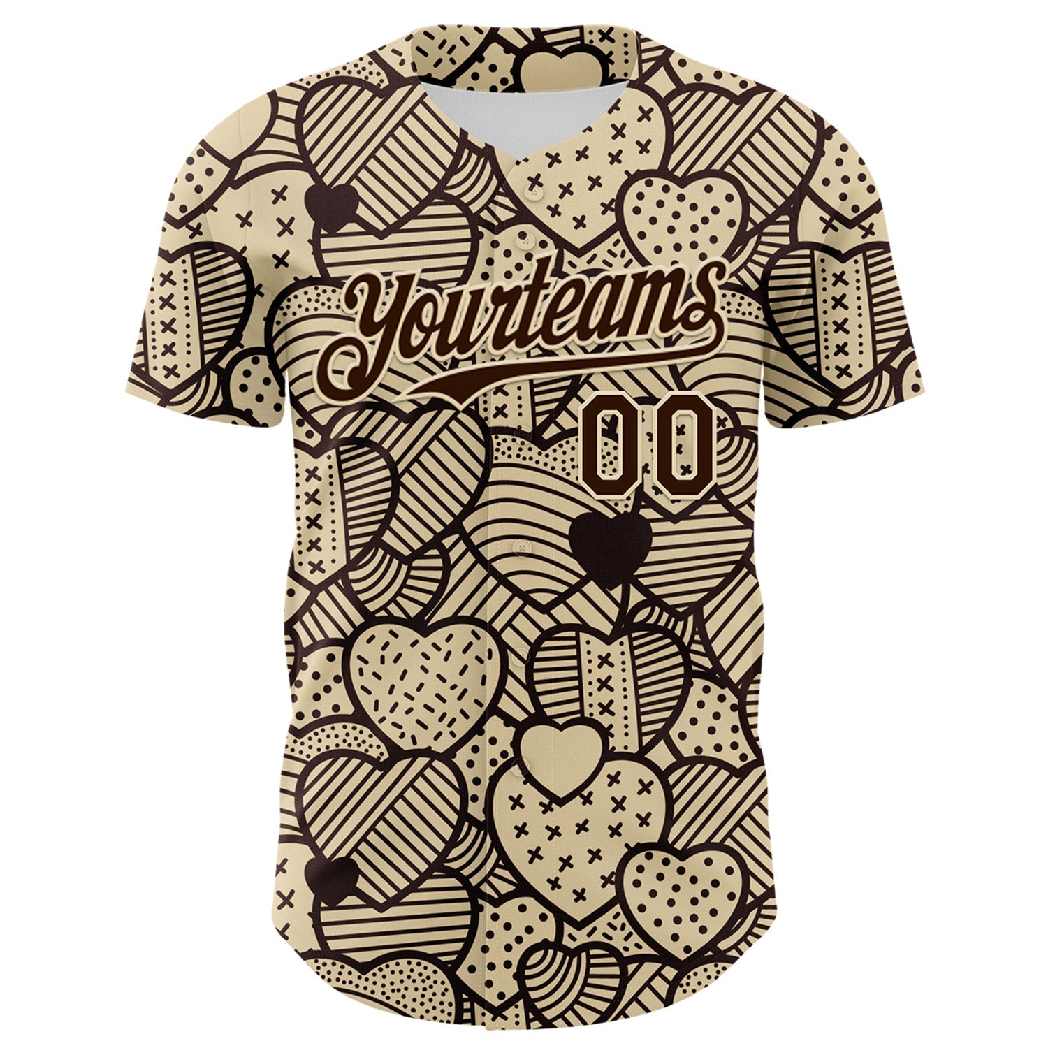 Custom Cream Brown 3D Pattern Design Foodie Food Snack Heart Chocolate Authentic Baseball Jersey baseball jersey product view 2