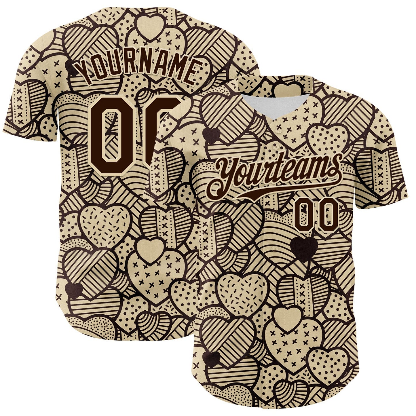 Custom Cream Brown 3D Pattern Design Foodie Food Snack Heart Chocolate Authentic Baseball Jersey baseball jersey product view 1