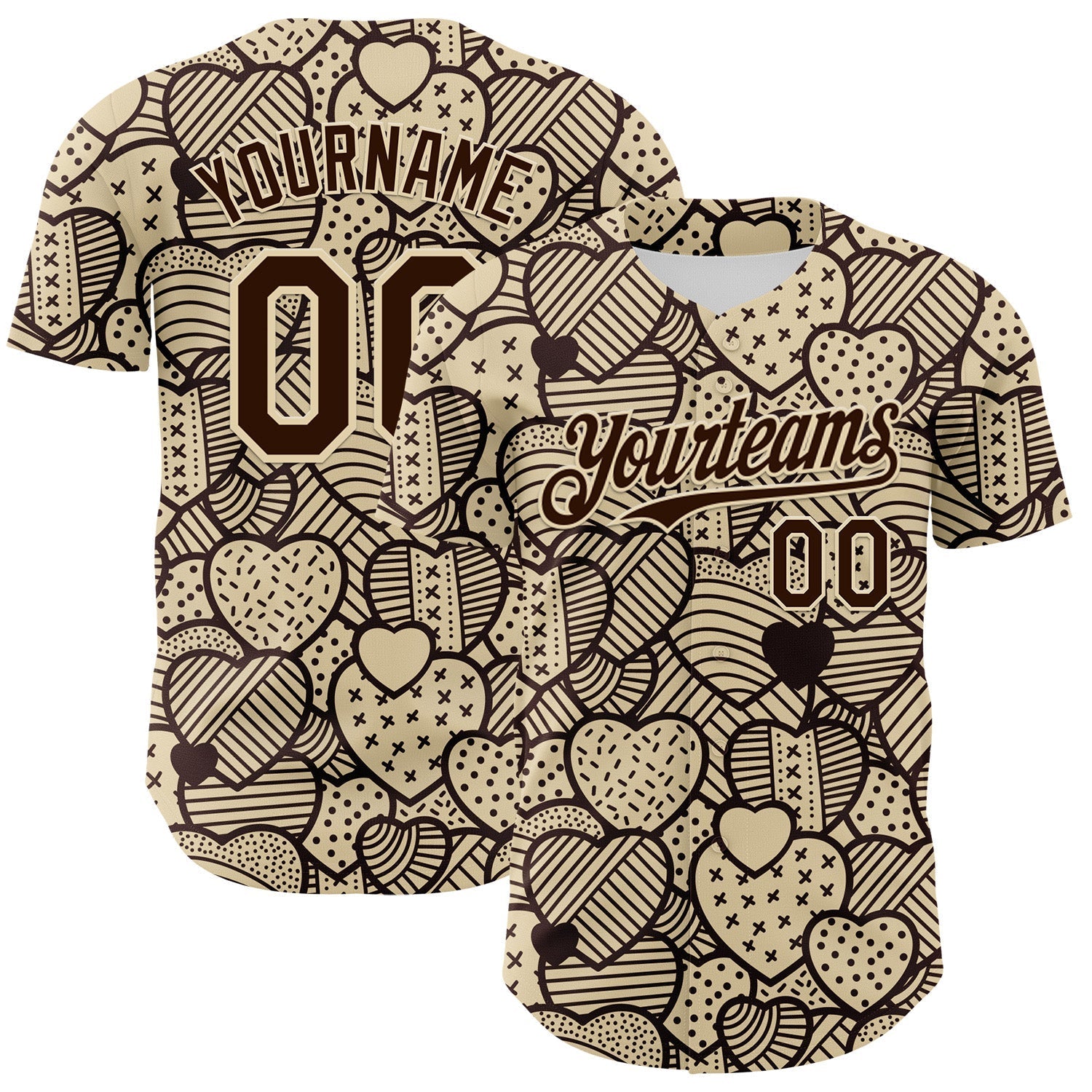 Custom Cream Brown 3D Pattern Design Foodie Food Snack Heart Chocolate Authentic Baseball Jersey baseball jersey product view 1