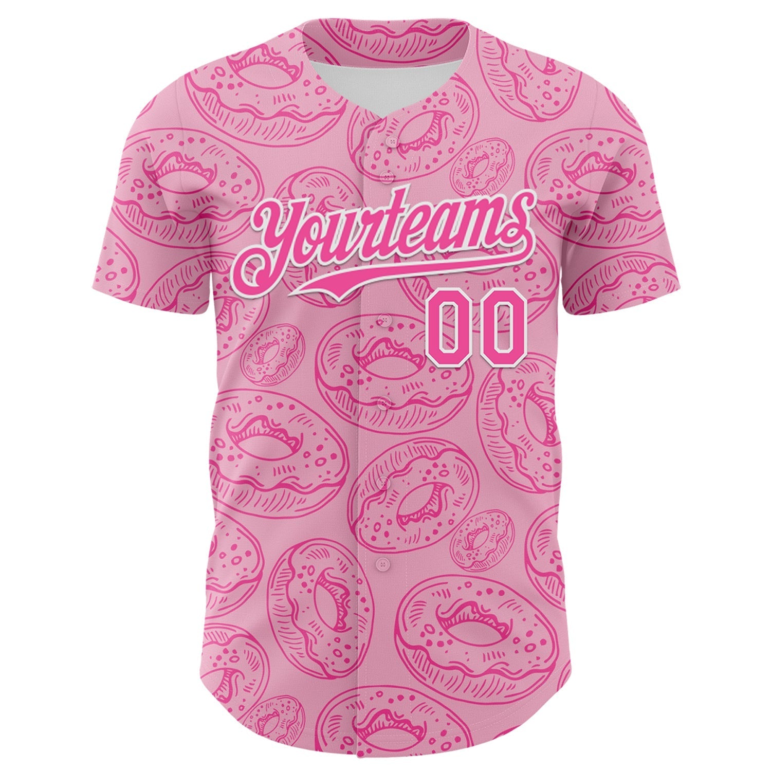 Custom Light Pink Pink-White 3D Pattern Design Christmas Foodie Food Dessert Donut Authentic Baseball Jersey baseball jersey product view 2