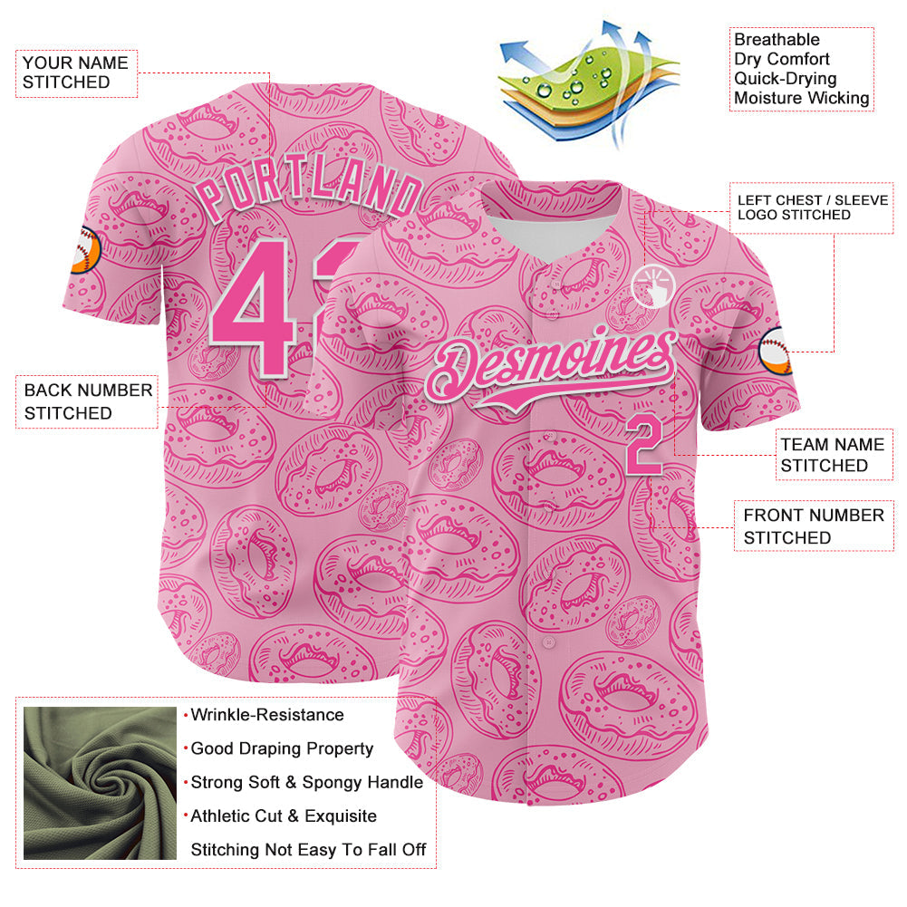 Custom Light Pink Pink-White 3D Pattern Design Christmas Foodie Food Dessert Donut Authentic Baseball Jersey baseball jersey product view 3