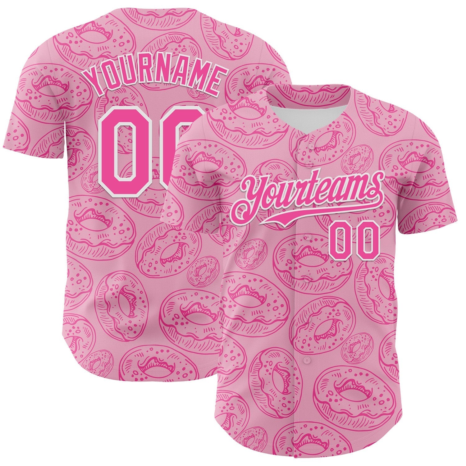 Custom Light Pink Pink-White 3D Pattern Design Christmas Foodie Food Dessert Donut Authentic Baseball Jersey baseball jersey product view 1
