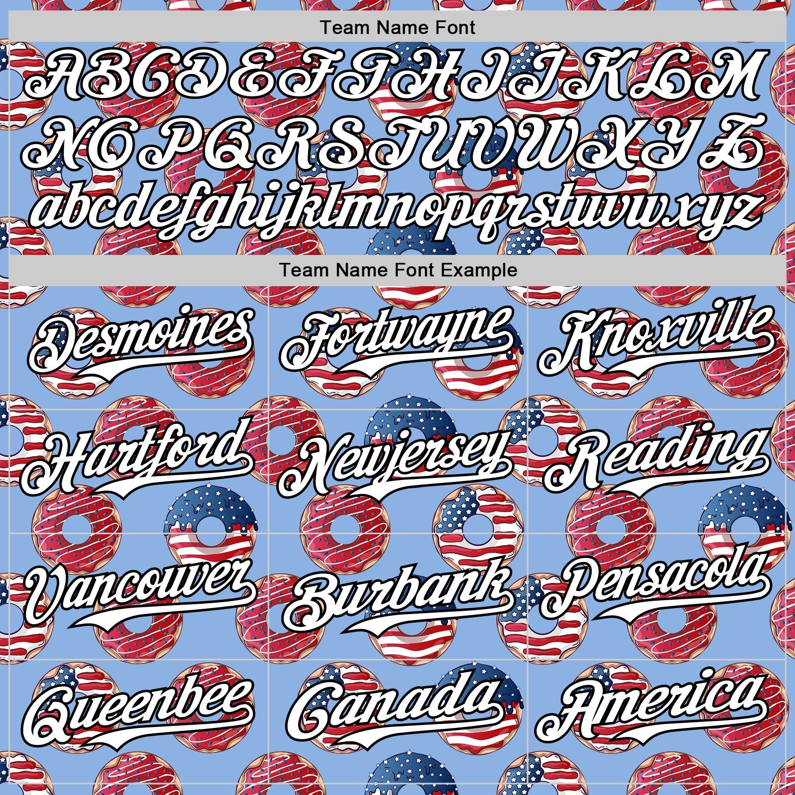 Custom Light Blue White-Black 3D Pattern Design USA Flag Foodie Food Dessert Donut Authentic Baseball Jersey baseball jersey product view 4