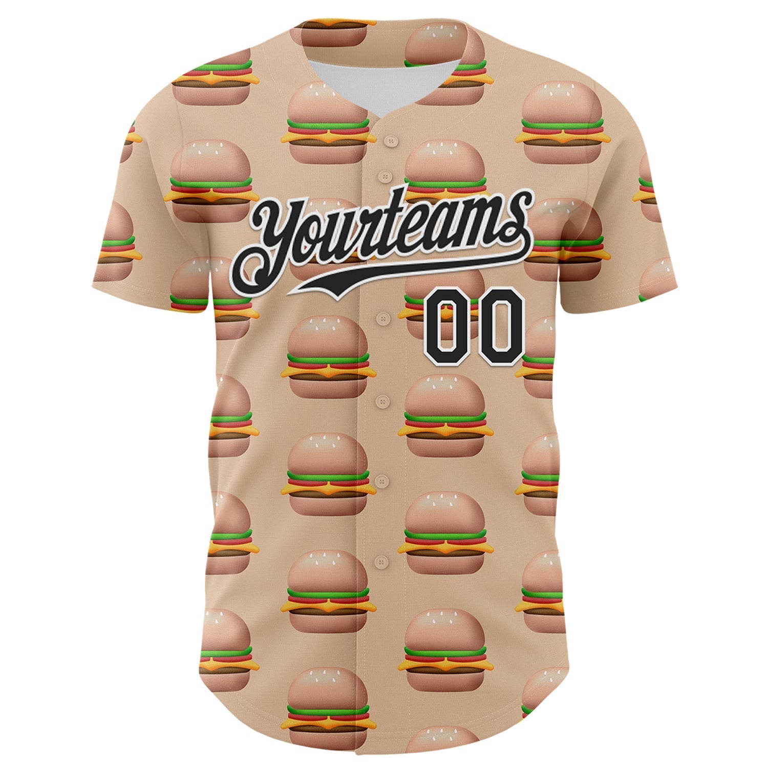 Custom Vegas Gold Black-White 3D Pattern Design Foodie Fast Food Burger Authentic Baseball Jersey baseball jersey product view 2