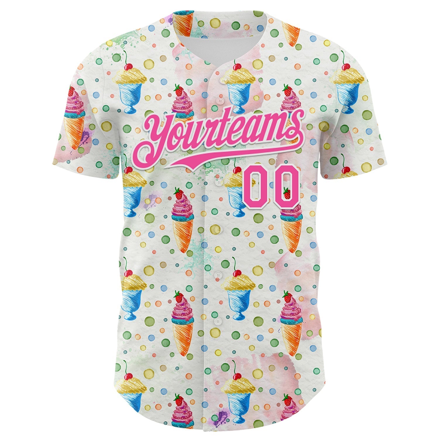 Custom White Pink 3D Pattern Design Foodie Food Dessert Ice Cream Authentic Baseball Jersey baseball jersey product view 2