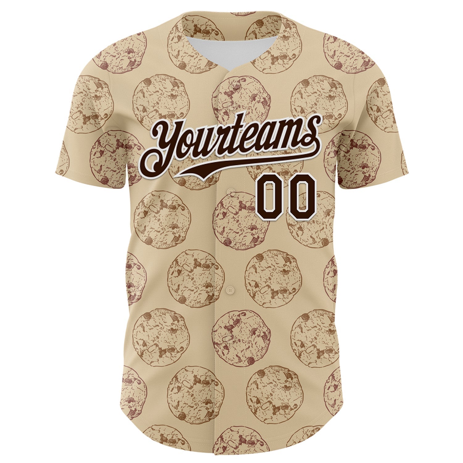 Custom City Cream Brown-White 3D Pattern Design Foodie Food Snack Chocolate Cookie Authentic Baseball Jersey baseball jersey product view 2