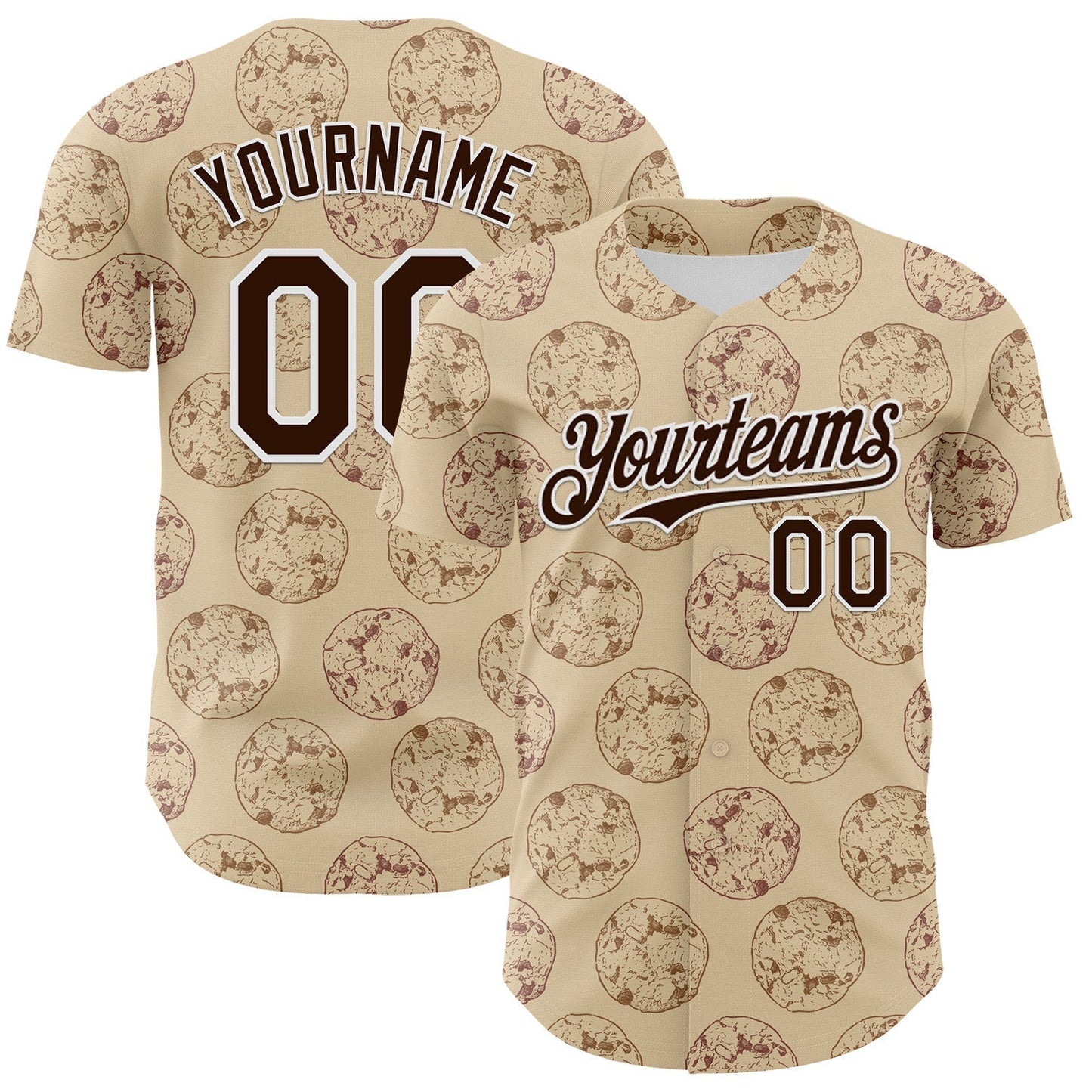 Custom City Cream Brown-White 3D Pattern Design Foodie Food Snack Chocolate Cookie Authentic Baseball Jersey baseball jersey product view 1