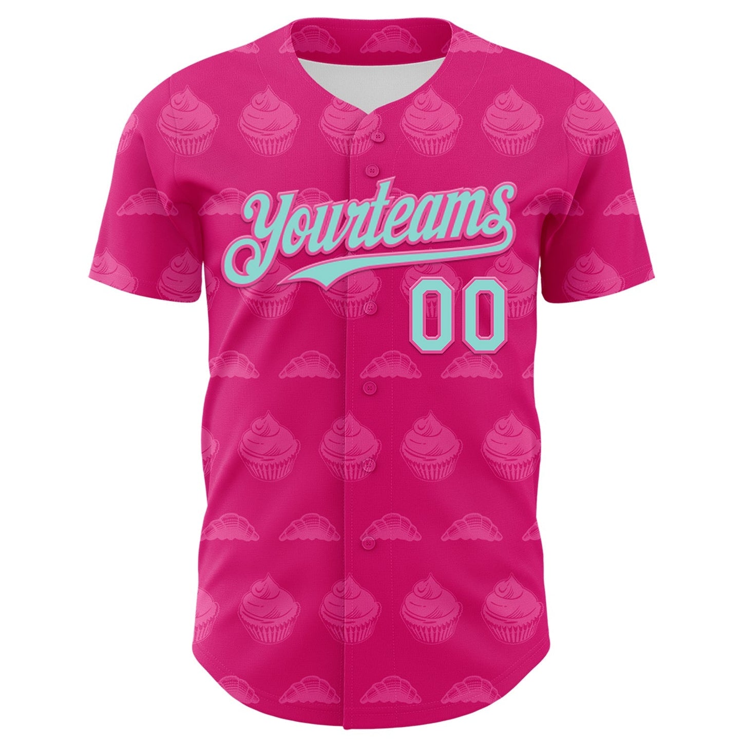 Custom Hot Pink Ice Blue-Pink 3D Pattern Design Foodie Food Dessert Cake Authentic Baseball Jersey baseball jersey product view 2