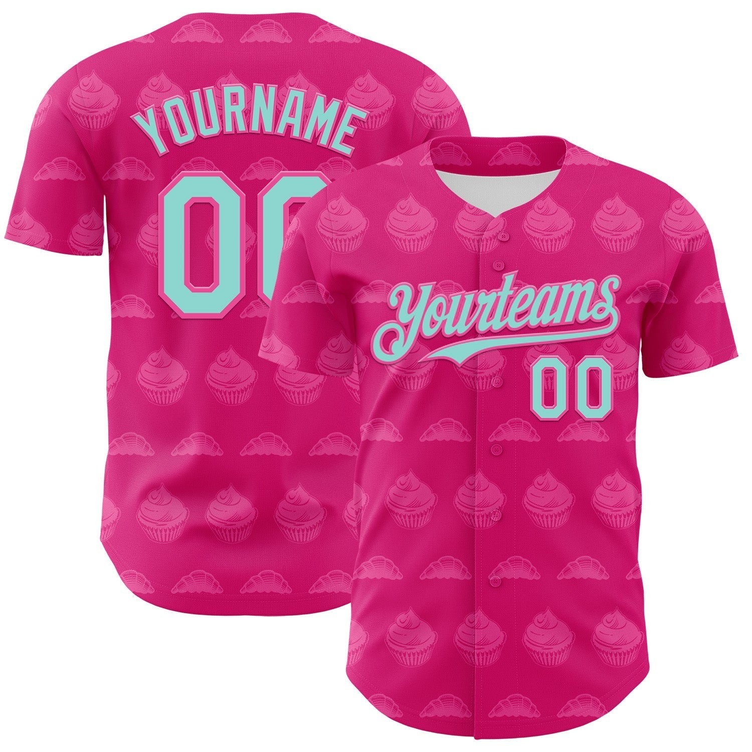 Custom Hot Pink Ice Blue-Pink 3D Pattern Design Foodie Food Dessert Cake Authentic Baseball Jersey baseball jersey product view 1