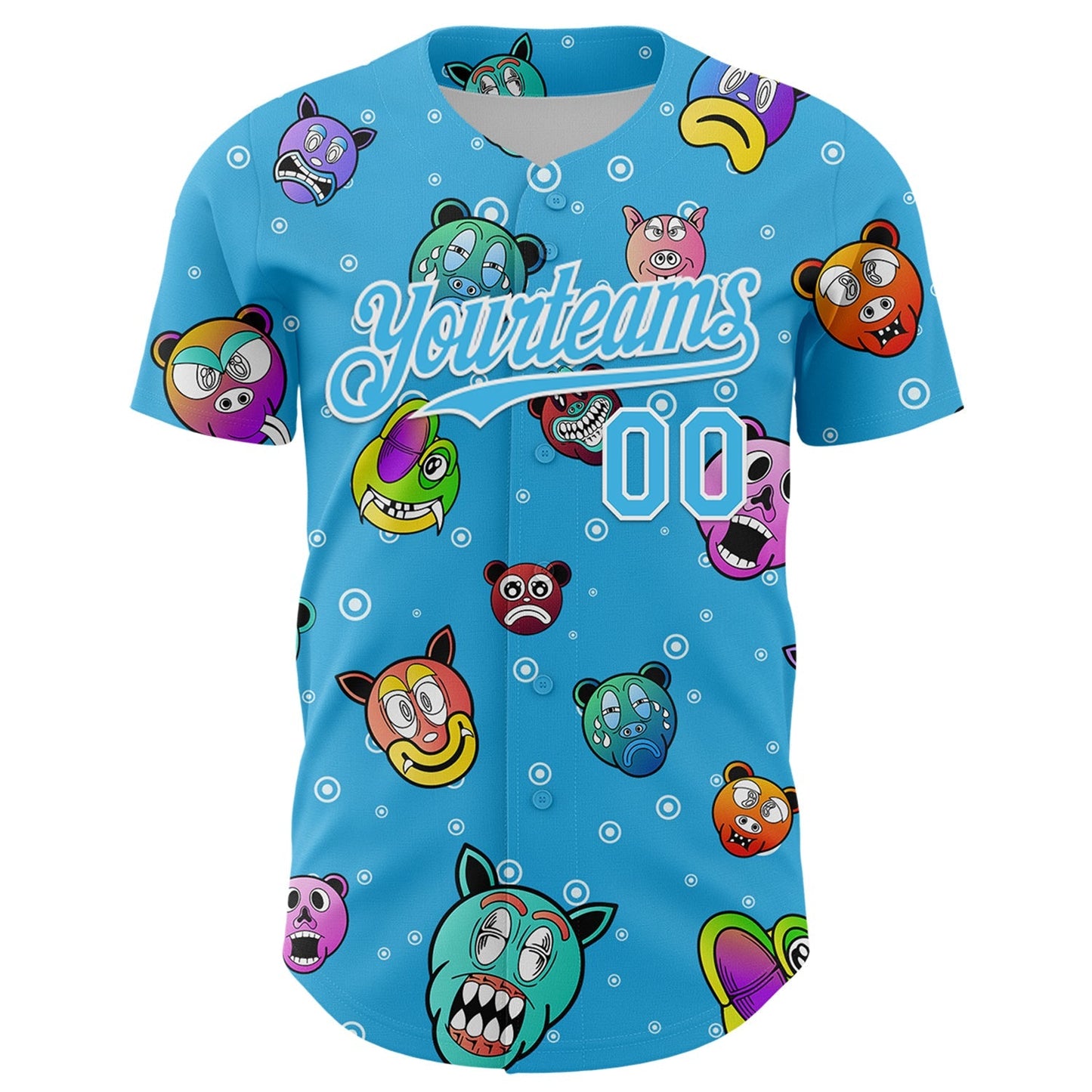Custom Sky Blue White 3D Pattern Design Funny Cartoon Animal Authentic Baseball Jersey baseball jersey product view 2