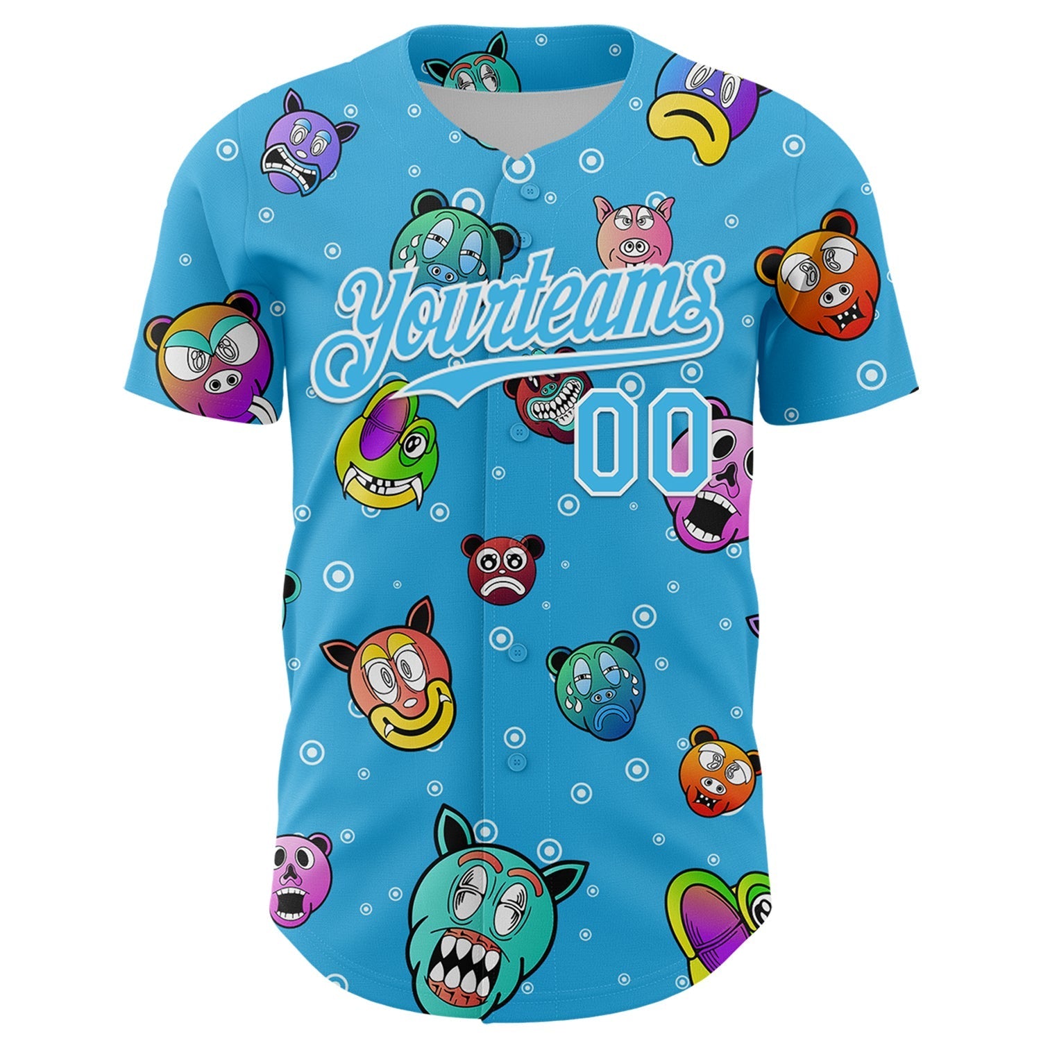 Custom Sky Blue White 3D Pattern Design Funny Cartoon Animal Authentic Baseball Jersey baseball jersey product view 2