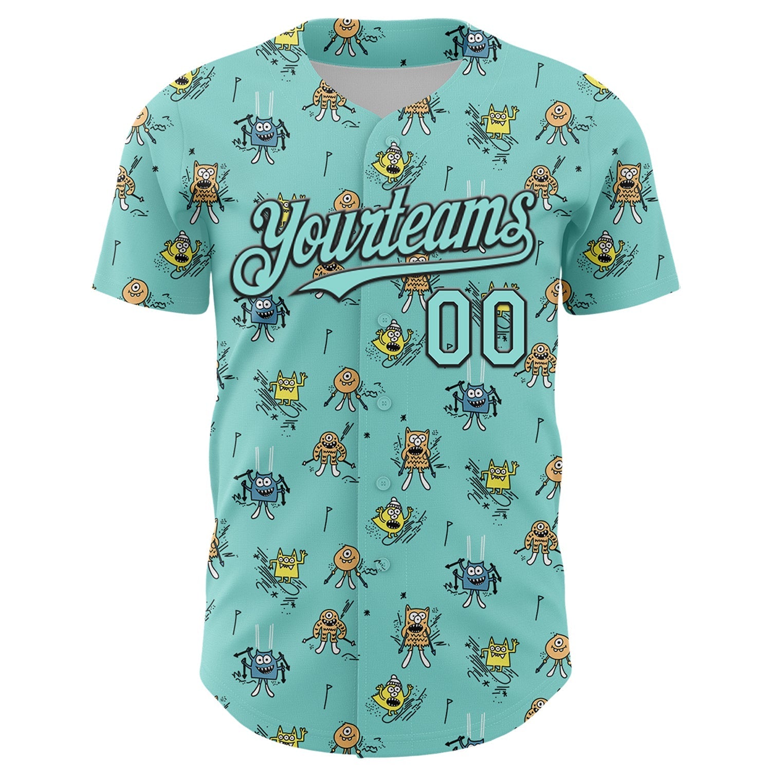 Custom Ice Blue Black 3D Pattern Design Funny Cartoon Monster Authentic Baseball Jersey baseball jersey product view 2