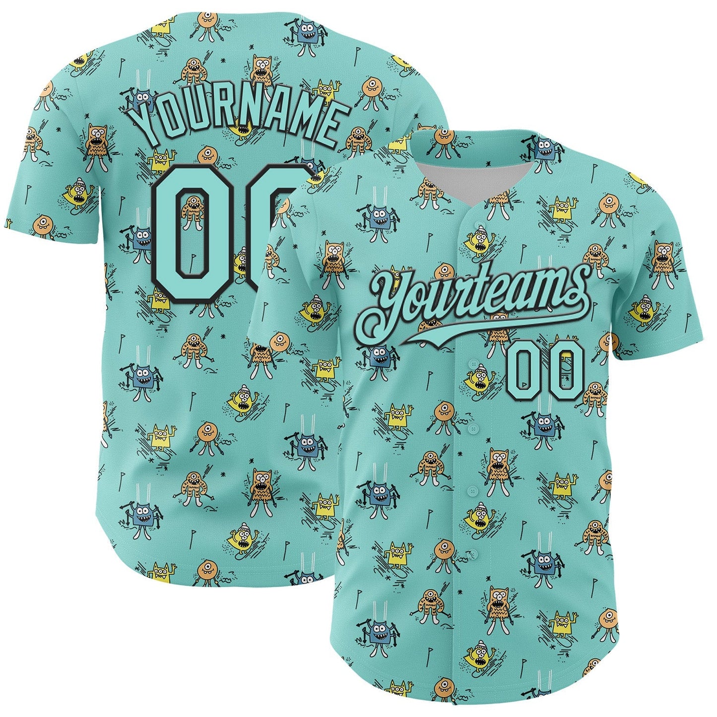 Custom Ice Blue Black 3D Pattern Design Funny Cartoon Monster Authentic Baseball Jersey baseball jersey product view 1