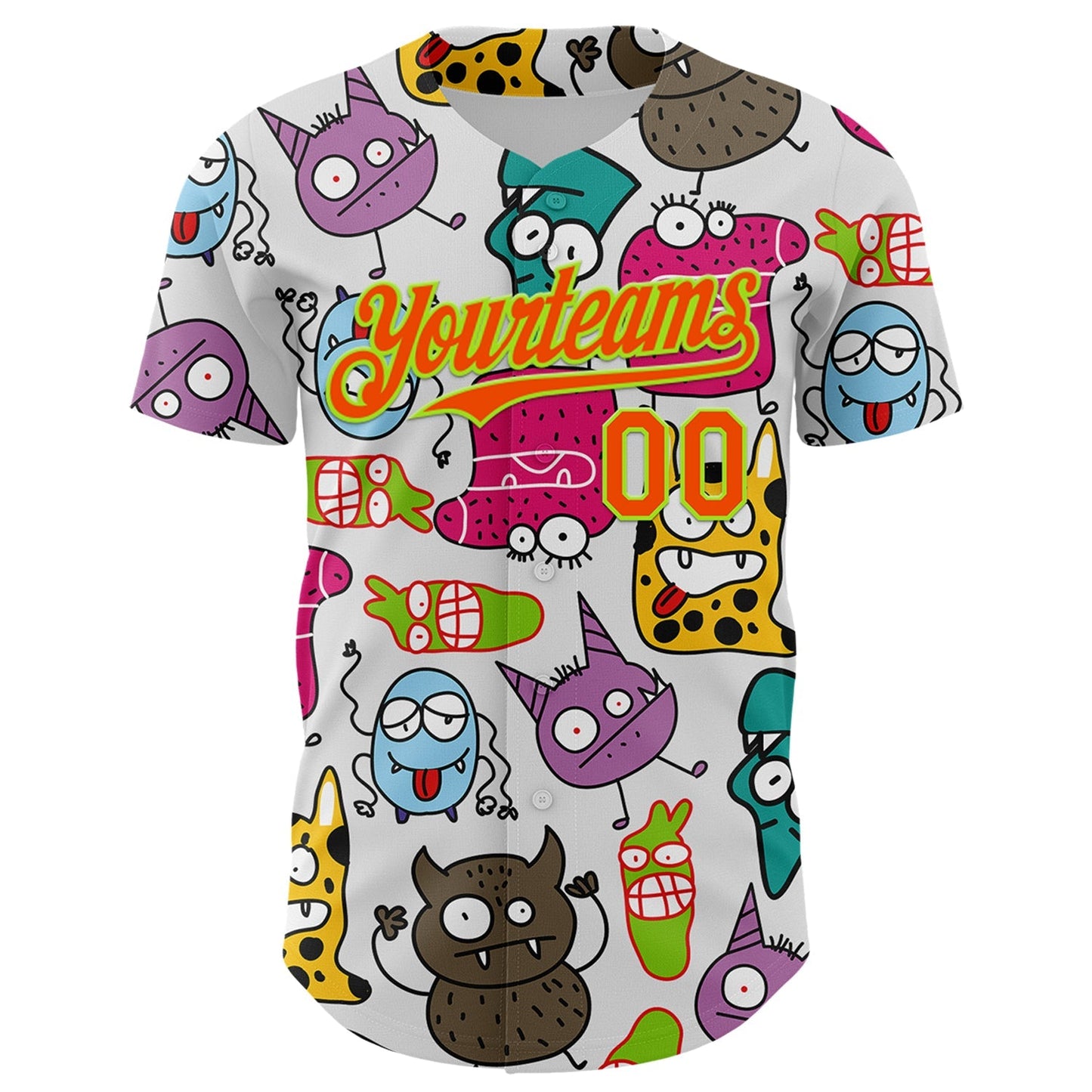 Custom White Orange-Neon Green 3D Pattern Design Funny Cartoon Monster Authentic Baseball Jersey baseball jersey product view 2