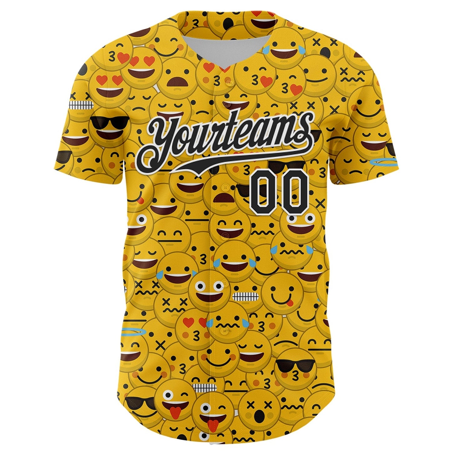 Custom Gold Black-White 3D Pattern Design Funny Cartoon Emoji Face Authentic Baseball Jersey baseball jersey product view 2
