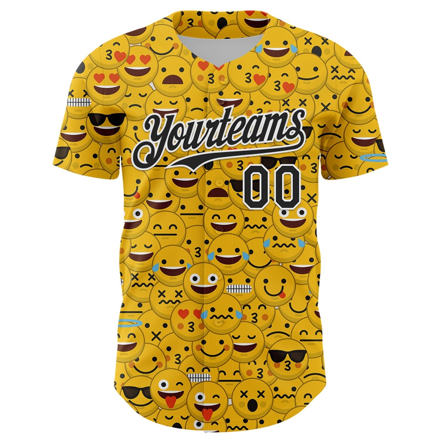 Custom Gold Black-White 3D Pattern Design Funny Cartoon Emoji Face Authentic Baseball Jersey baseball jersey product view 2