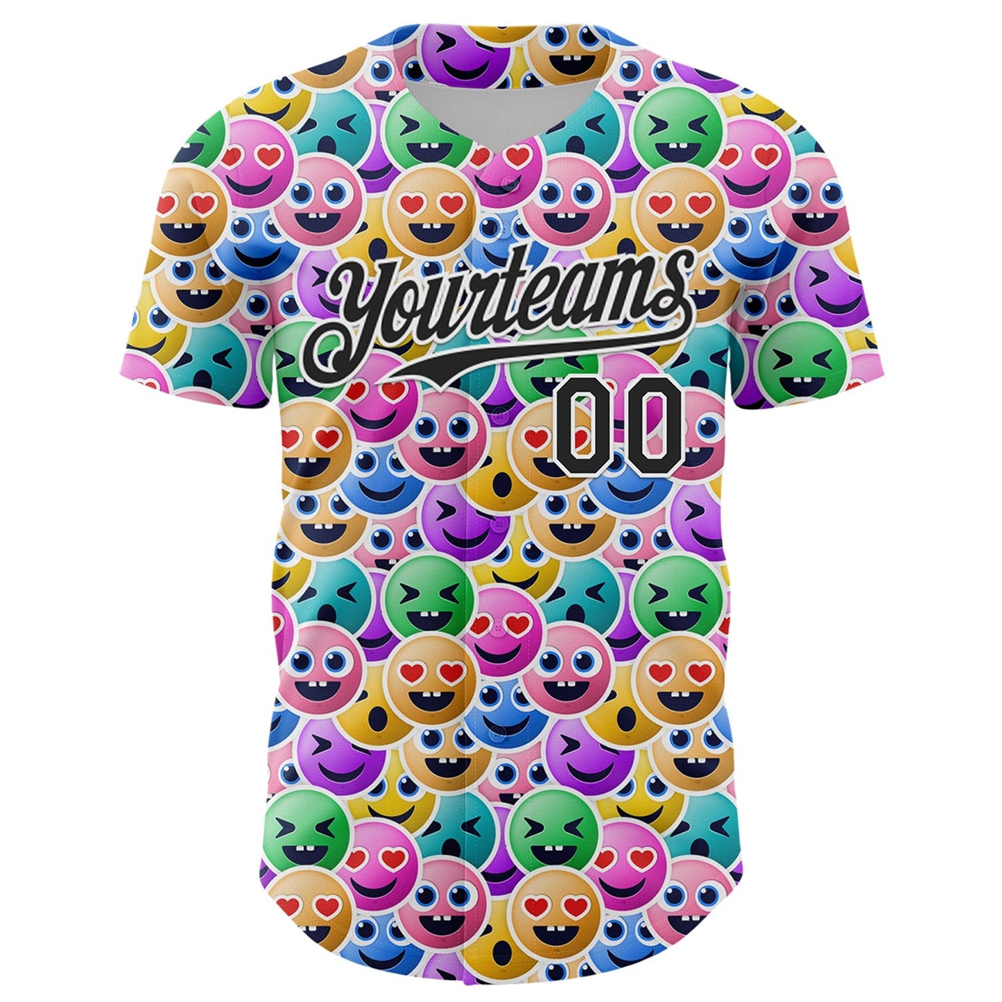Custom White Black 3D Pattern Design Funny Cartoon Emoji Face Authentic Baseball Jersey baseball jersey product view 2