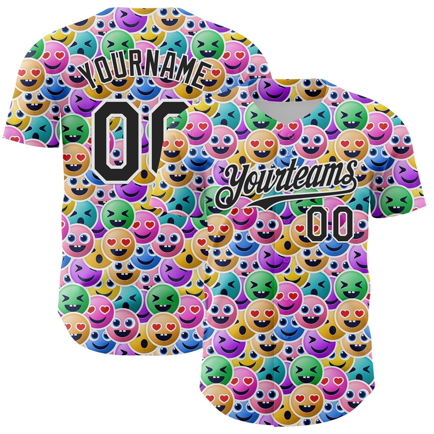 Custom White Black 3D Pattern Design Funny Cartoon Emoji Face Authentic Baseball Jersey baseball jersey product view 1