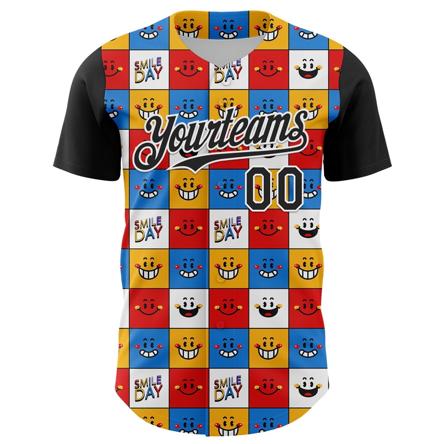 Custom White Black 3D Pattern Design Funny Cartoon Emoji Smile Face Authentic Baseball Jersey baseball jersey product view 2