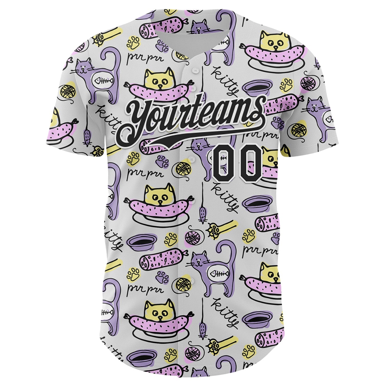Custom White Black 3D Pattern Design Funny Cartoon Animal Cat And Dog Authentic Baseball Jersey baseball jersey product view 2