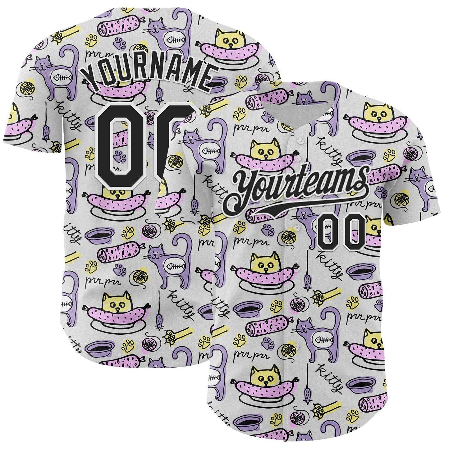 Custom White Black 3D Pattern Design Funny Cartoon Animal Cat And Dog Authentic Baseball Jersey baseball jersey product view 1
