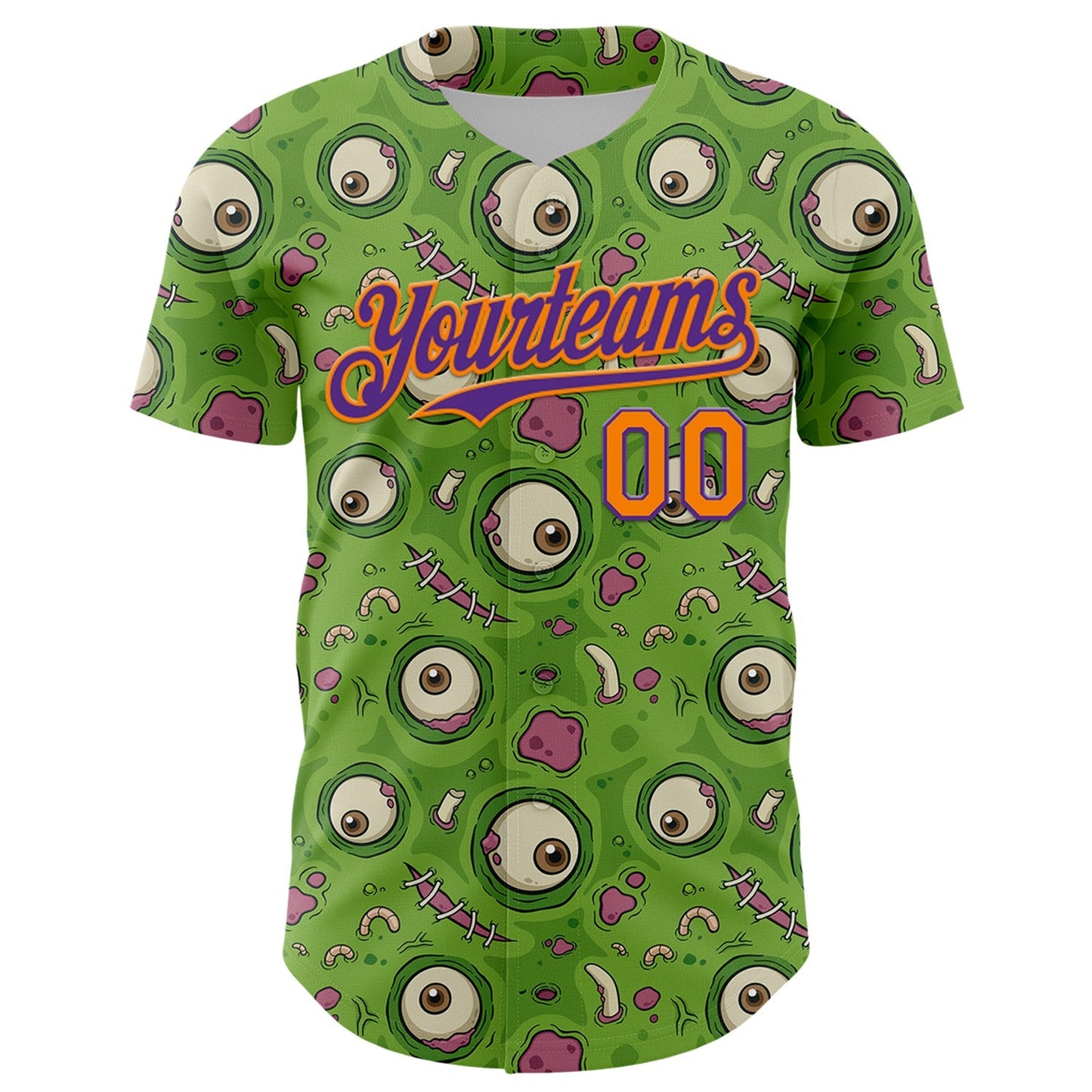 Custom Green Bay Orange-Purple 3D Pattern Design Funny Cartoon Monster Authentic Baseball Jersey baseball jersey product view 2