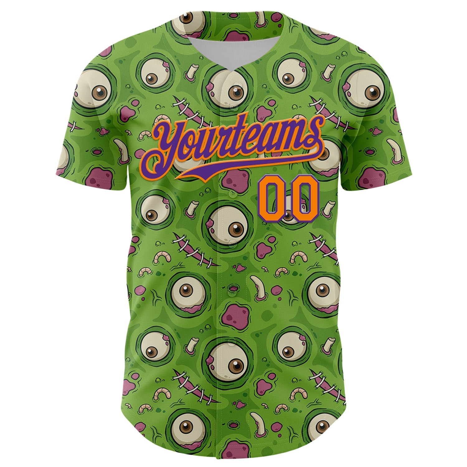 Custom Green Bay Orange-Purple 3D Pattern Design Funny Cartoon Monster Authentic Baseball Jersey baseball jersey product view 2