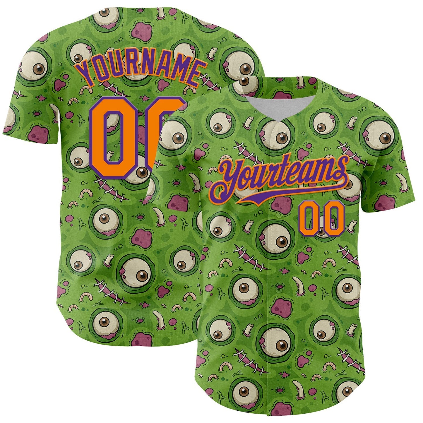Custom Green Bay Orange-Purple 3D Pattern Design Funny Cartoon Monster Authentic Baseball Jersey baseball jersey product view 1