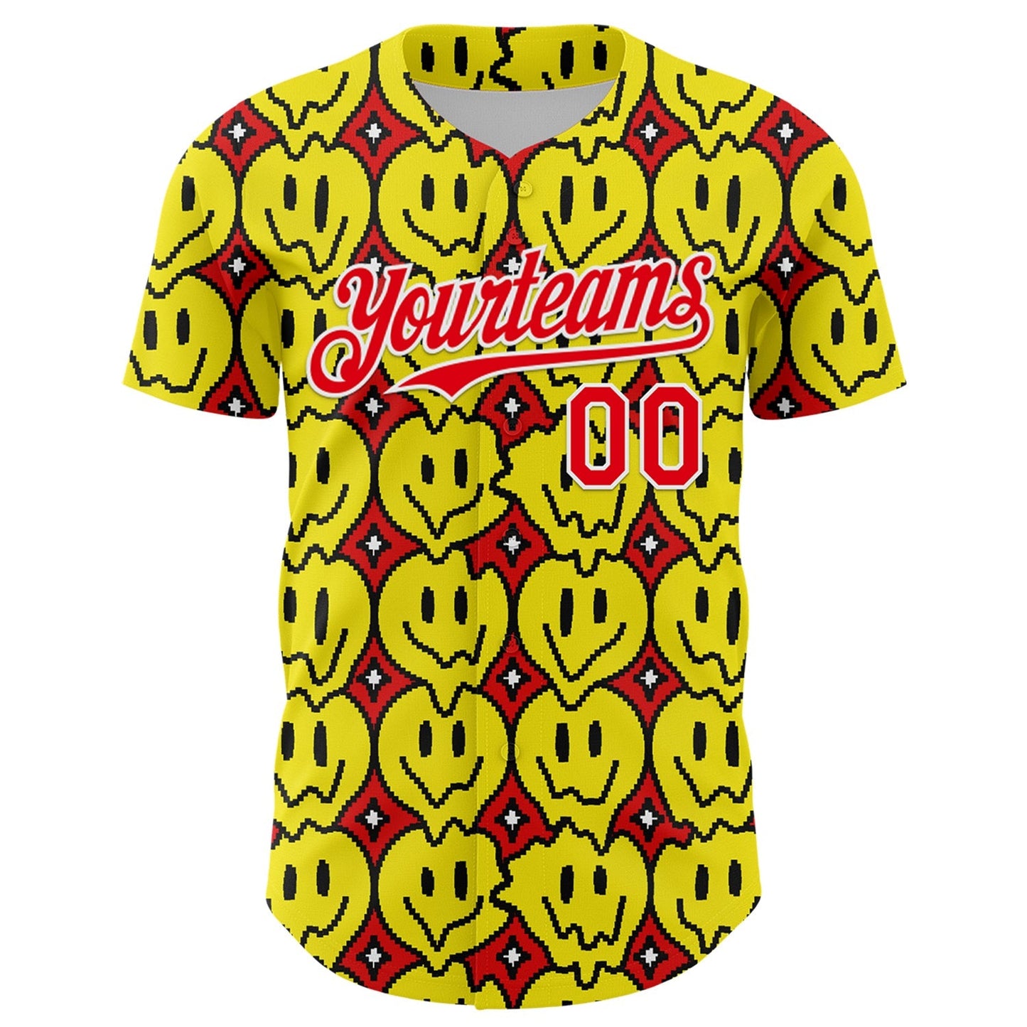 Custom Fire Red White 3D Pattern Design Funny Cartoon Emoji Smile Face Authentic Baseball Jersey baseball jersey product view 2