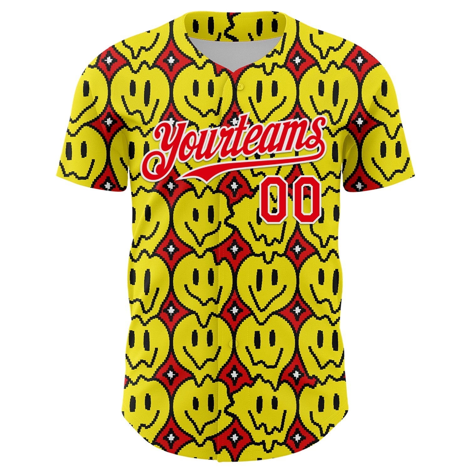 Custom Fire Red White 3D Pattern Design Funny Cartoon Emoji Smile Face Authentic Baseball Jersey baseball jersey product view 2