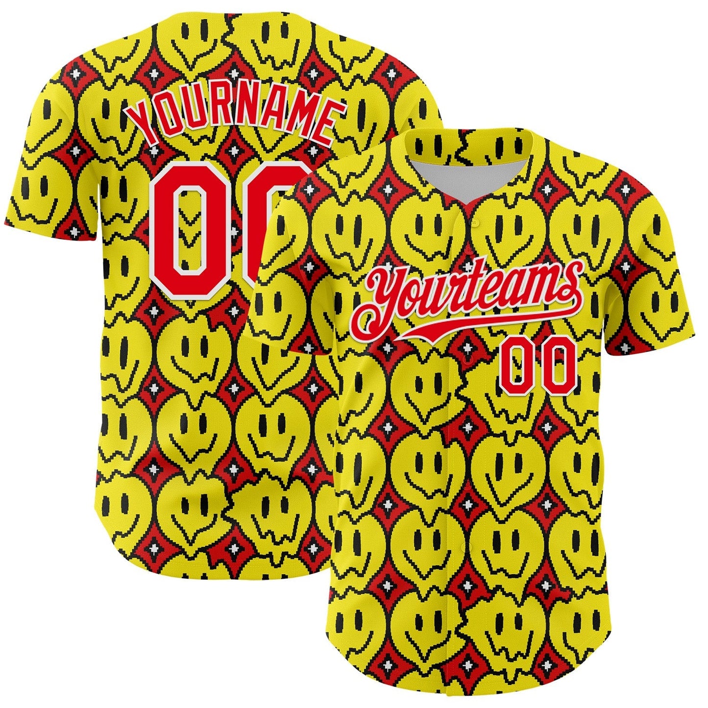 Custom Fire Red White 3D Pattern Design Funny Cartoon Emoji Smile Face Authentic Baseball Jersey baseball jersey product view 1