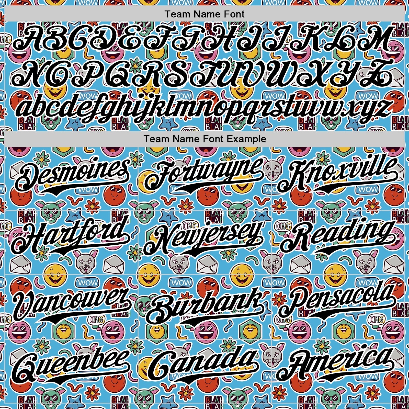 Custom Sky Blue Black-White 3D Pattern Design Funny Cartoon Emoji Authentic Baseball Jersey baseball jersey product view 4