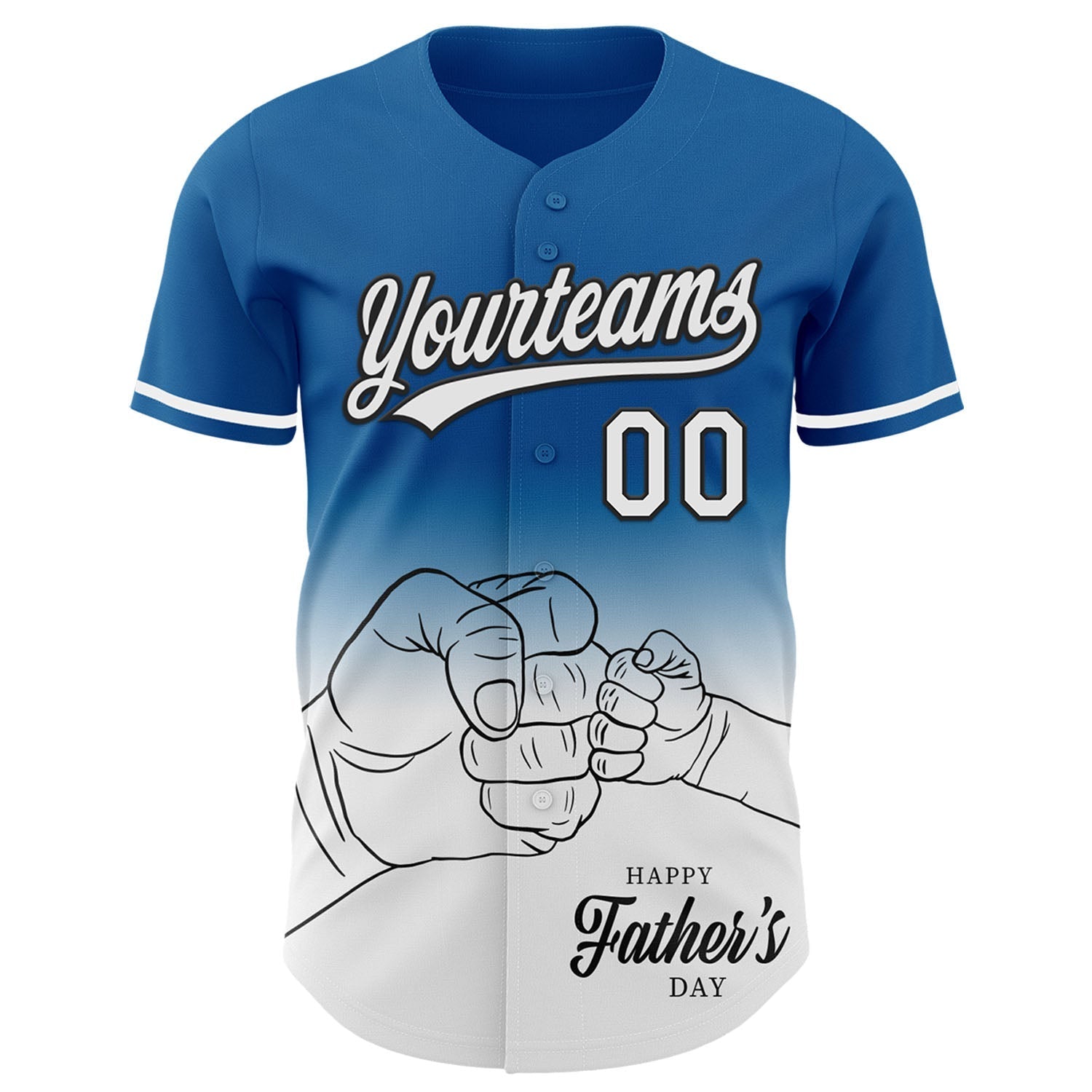 Custom Blue White-Black 3D Pattern Design Father's Day Family Love Fade Authentic Baseball Jersey baseball jersey product view 2