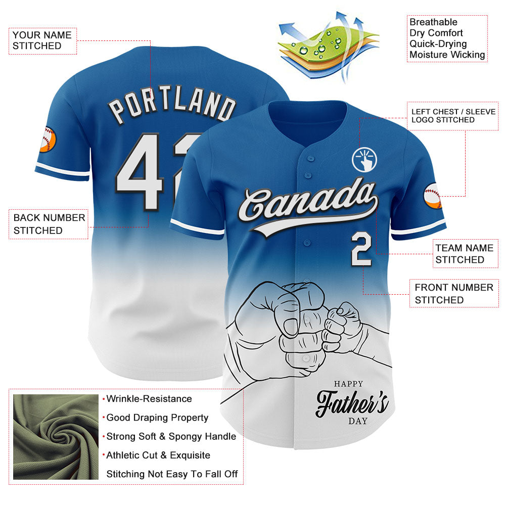Custom Blue White-Black 3D Pattern Design Father's Day Family Love Fade Authentic Baseball Jersey baseball jersey product view 3
