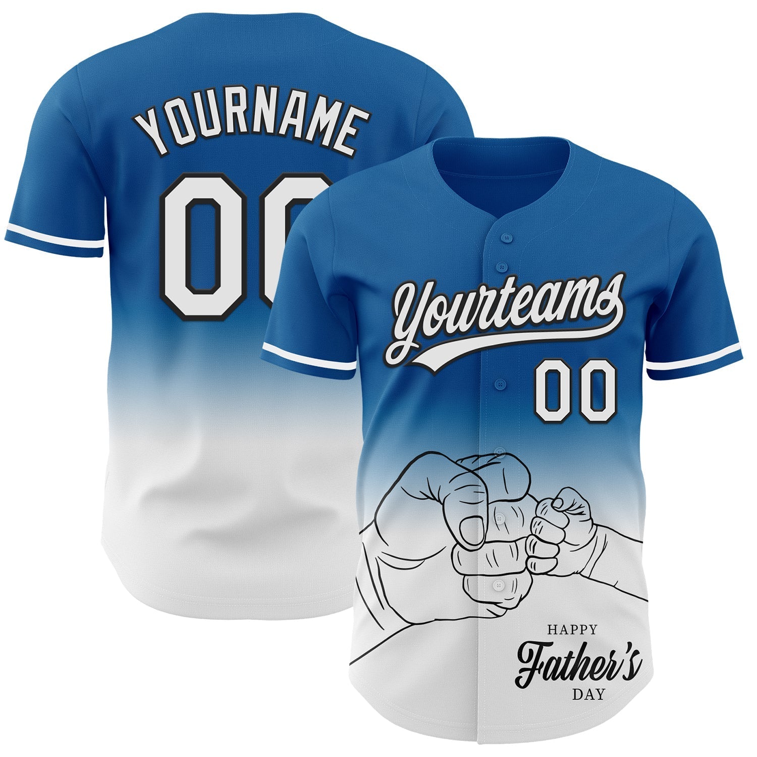Custom Blue White-Black 3D Pattern Design Father's Day Family Love Fade Authentic Baseball Jersey baseball jersey product view 1