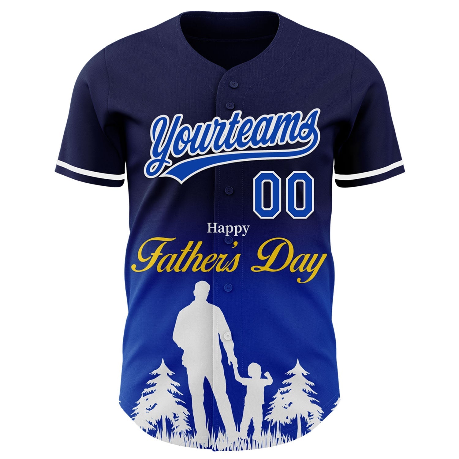 Custom Navy Thunder Blue-White 3D Pattern Design Father's Day Family Love Fade Authentic Baseball Jersey baseball jersey product view 2