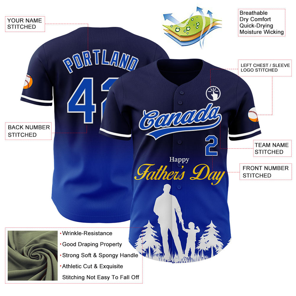 Custom Navy Thunder Blue-White 3D Pattern Design Father's Day Family Love Fade Authentic Baseball Jersey baseball jersey product view 3